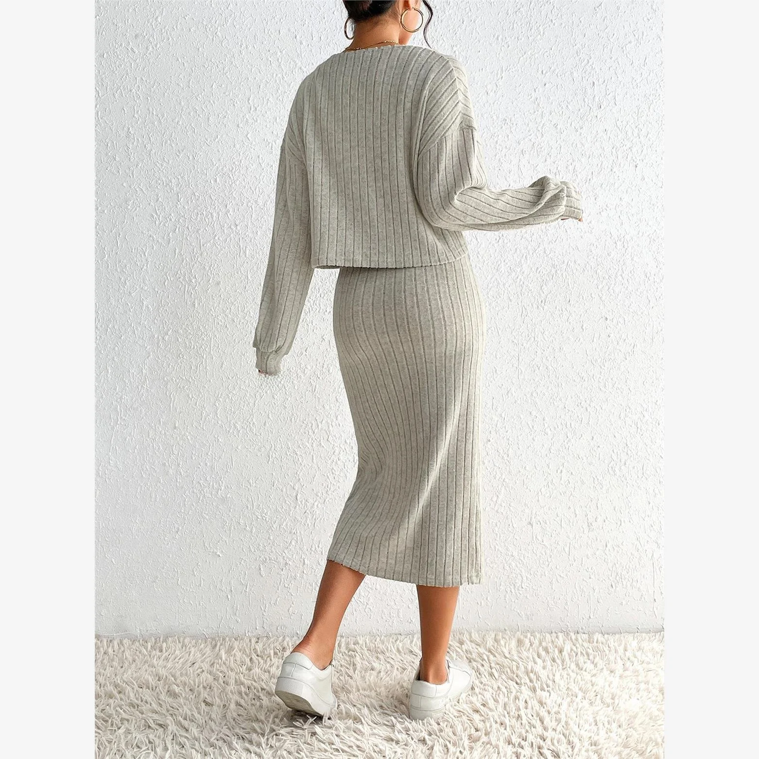 Ensemble Long tricoté Sve Dr pour femme, manteau décontracté avec sangle, Ensemble adapté aux âges de 8 à 25 ans, automne et hiver