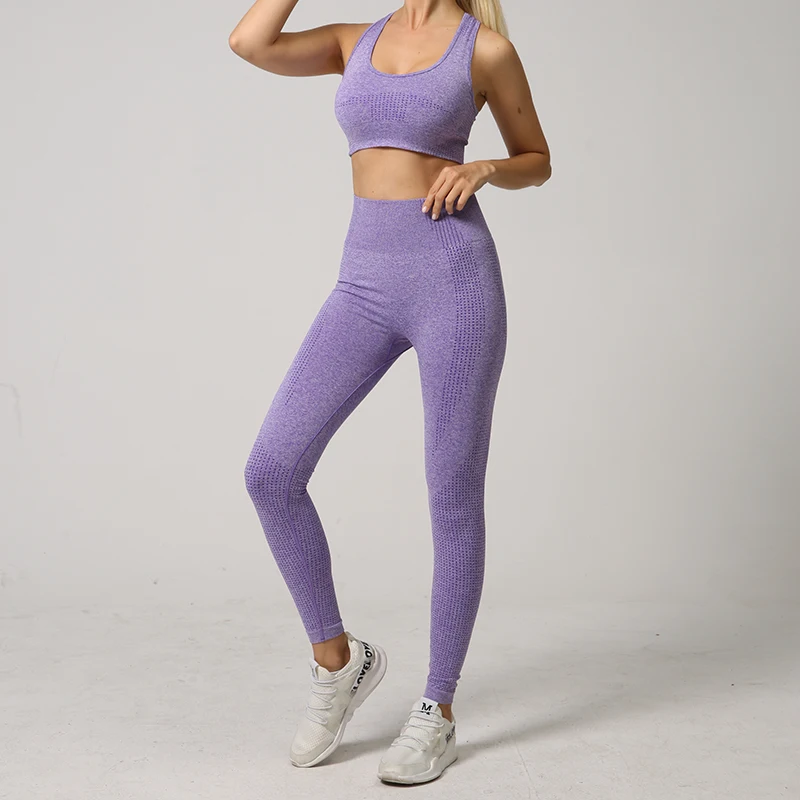 Women Seamless Yoga Set Sportswear Fitness Clothing Gym Running Leggings Workout Pants Padded Sports Bras 2 Pieces Sports Suits
