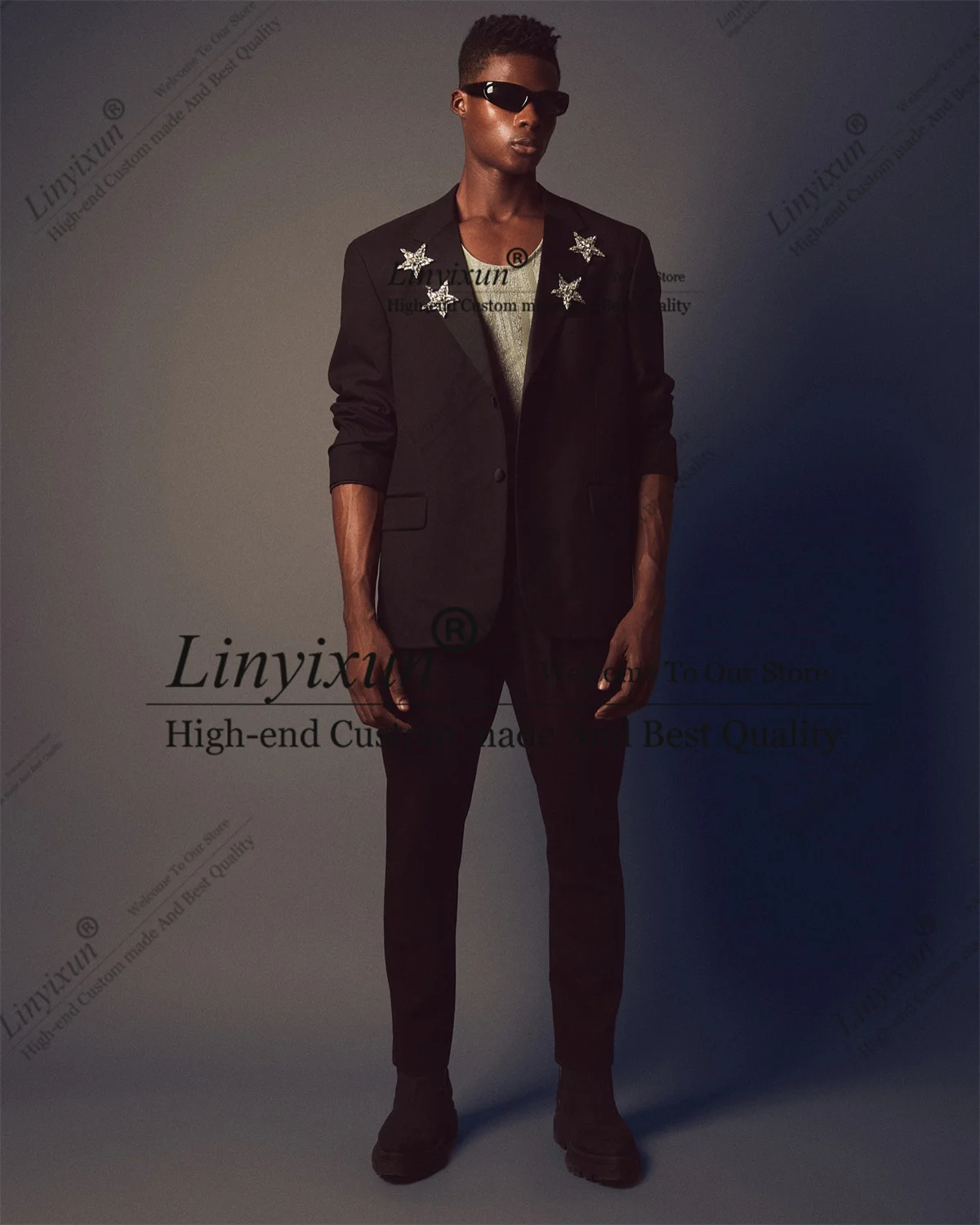 

Shiny Metal Crystals Beaded Men Suits 2 Pieces Sets Groom Wedding Tuxedos disfraz Male Prom Blazers Slim trajes para hombre