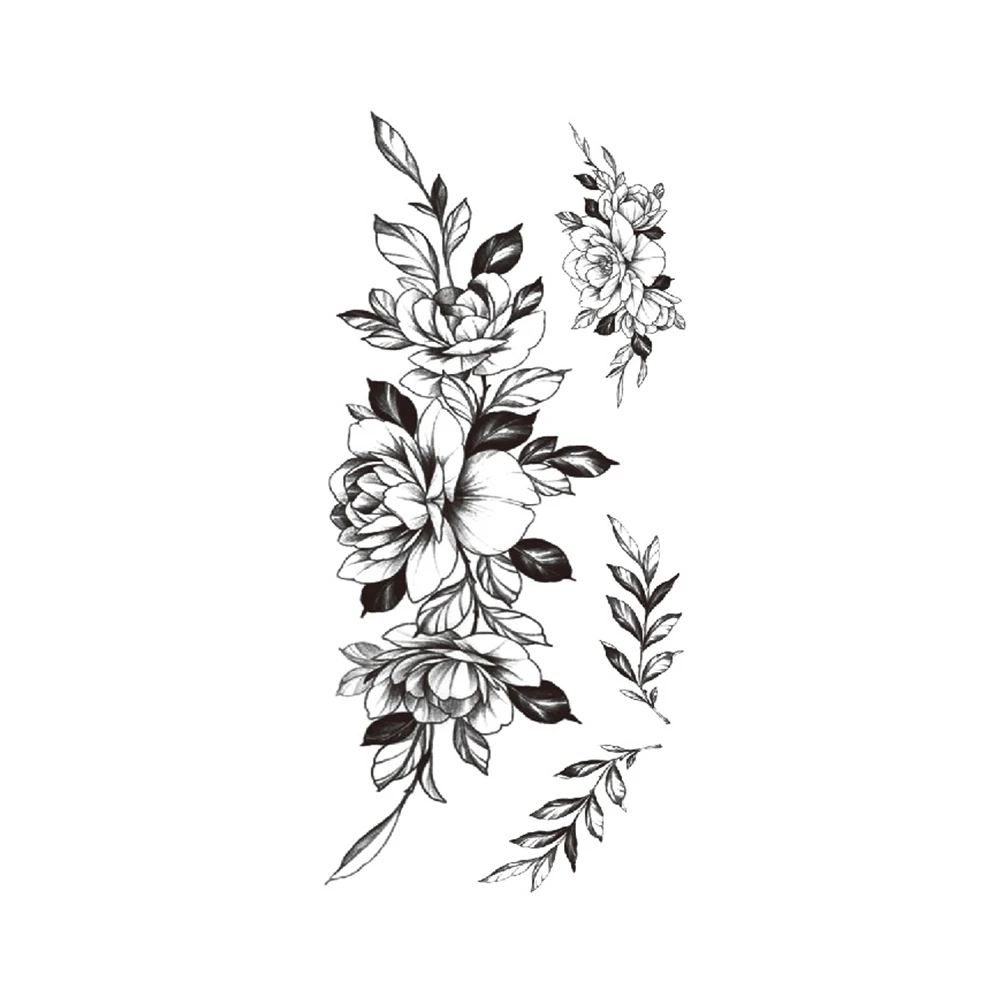 Waist Totem Waterproof Temporary Tattoo Sticker Black Line Flowers Rose Lily Peony Body Art Arm Fake Tattoos Sleeve Women Men image 6