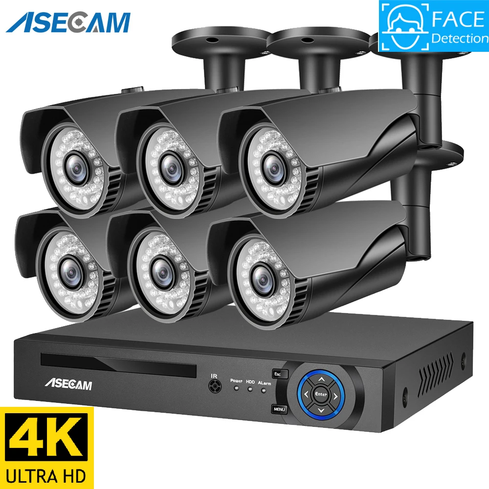 4K 8MP Ai Face Detection Security CCTV Camera System POE NVR Kit Outdoor Home Human Gray Surveillance Camera Xmeye