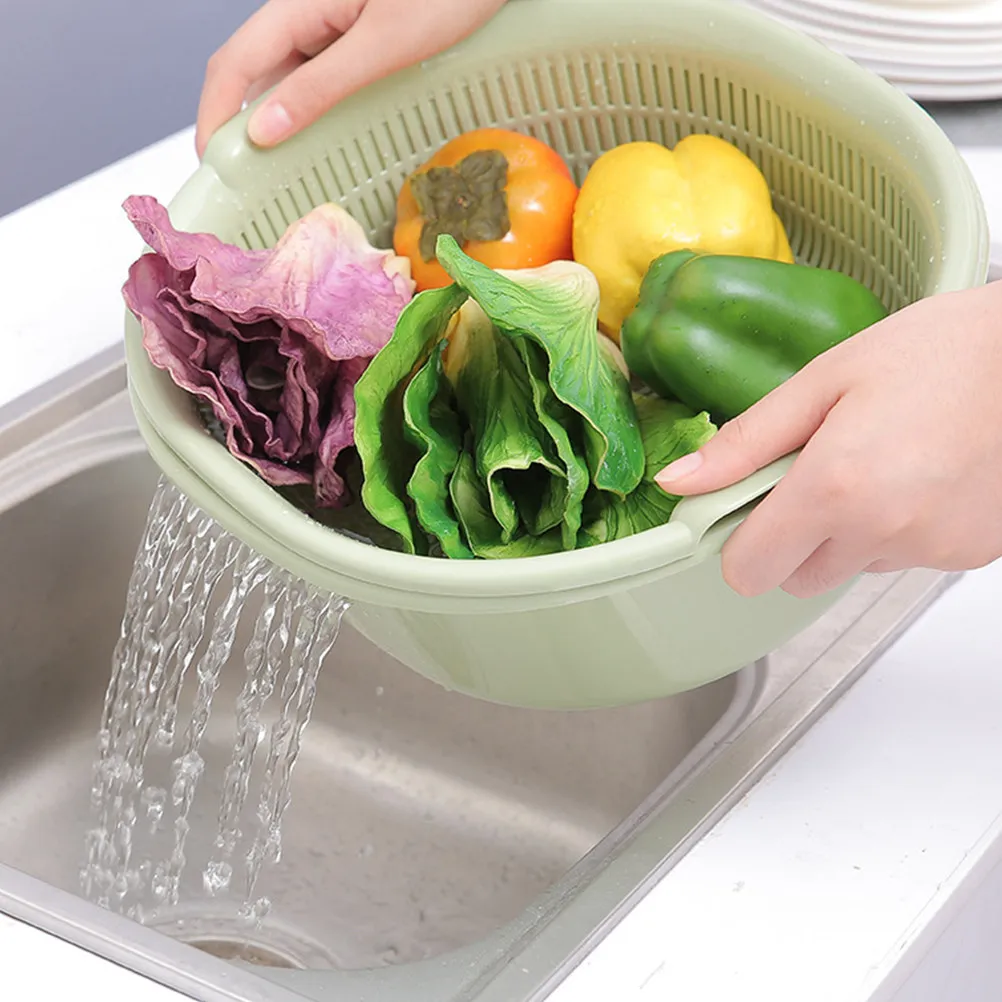 2 in 1 Detachable Washing Basket Set Solid Color Plastic Colanders for Fruit Vegetable Straining Stackable Space Saving