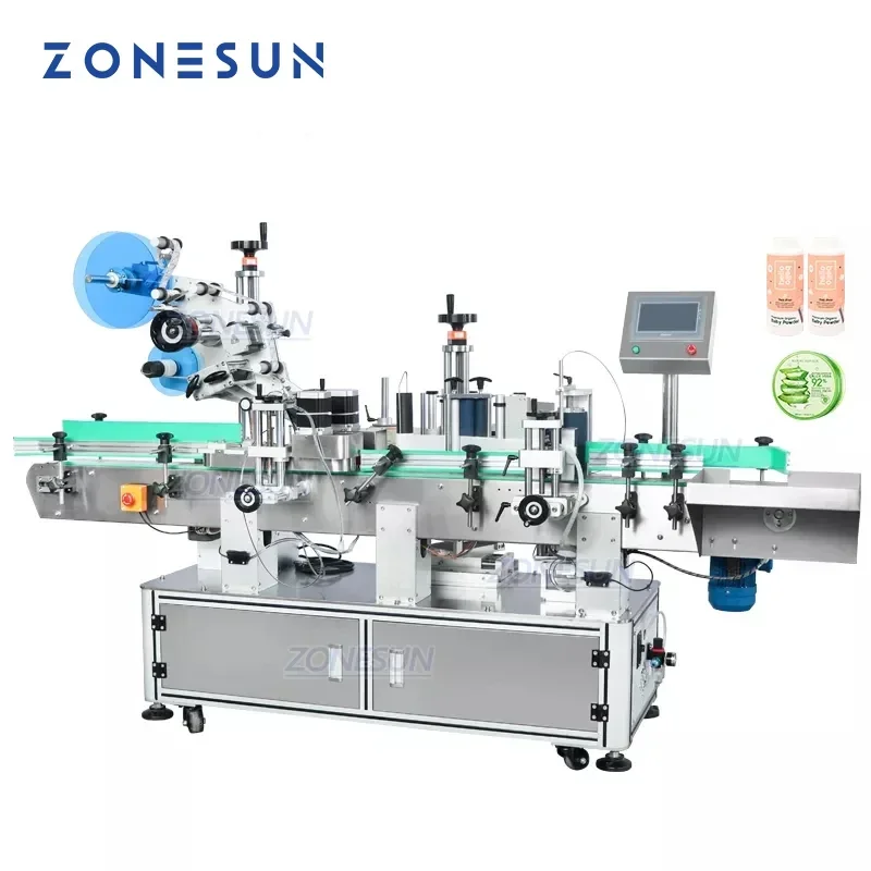 ZONESUN ZS-TB822D غطاء زجاجة مسطح من الزجاج البلاستيكي الأوتوماتيكي وزجاجة مستديرة آلة وضع العلامات على الوجهين ملصق ملصق