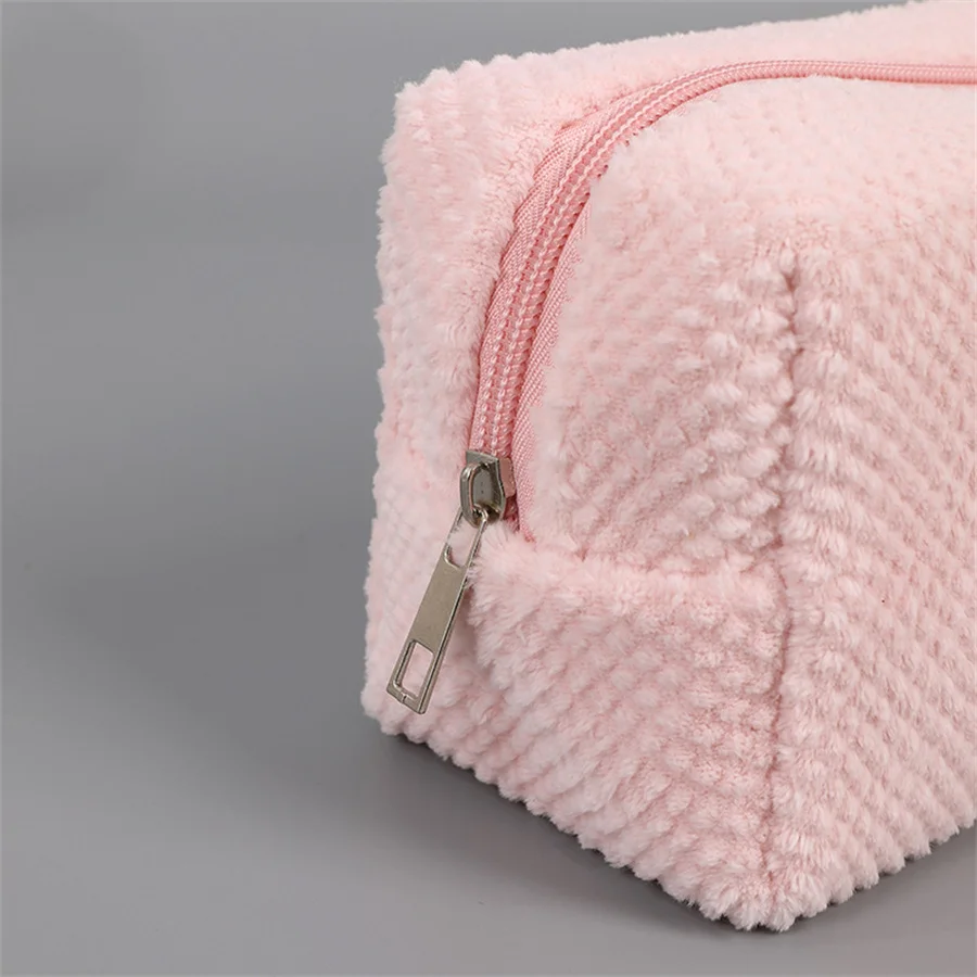 Solid Plush Cosmetic Lipstick Storage Bag Pencil Case Women Girls Makeup Handbags Travel Organizer Pouch Pen Bags Toiletry Kit