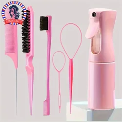 6pcs/Set Hair Brush Set Hairdressing Spray Bottle Hair Braiding Loop Rat Tail Comb Teasing Hair Brsuh Edge Control Hair Brush