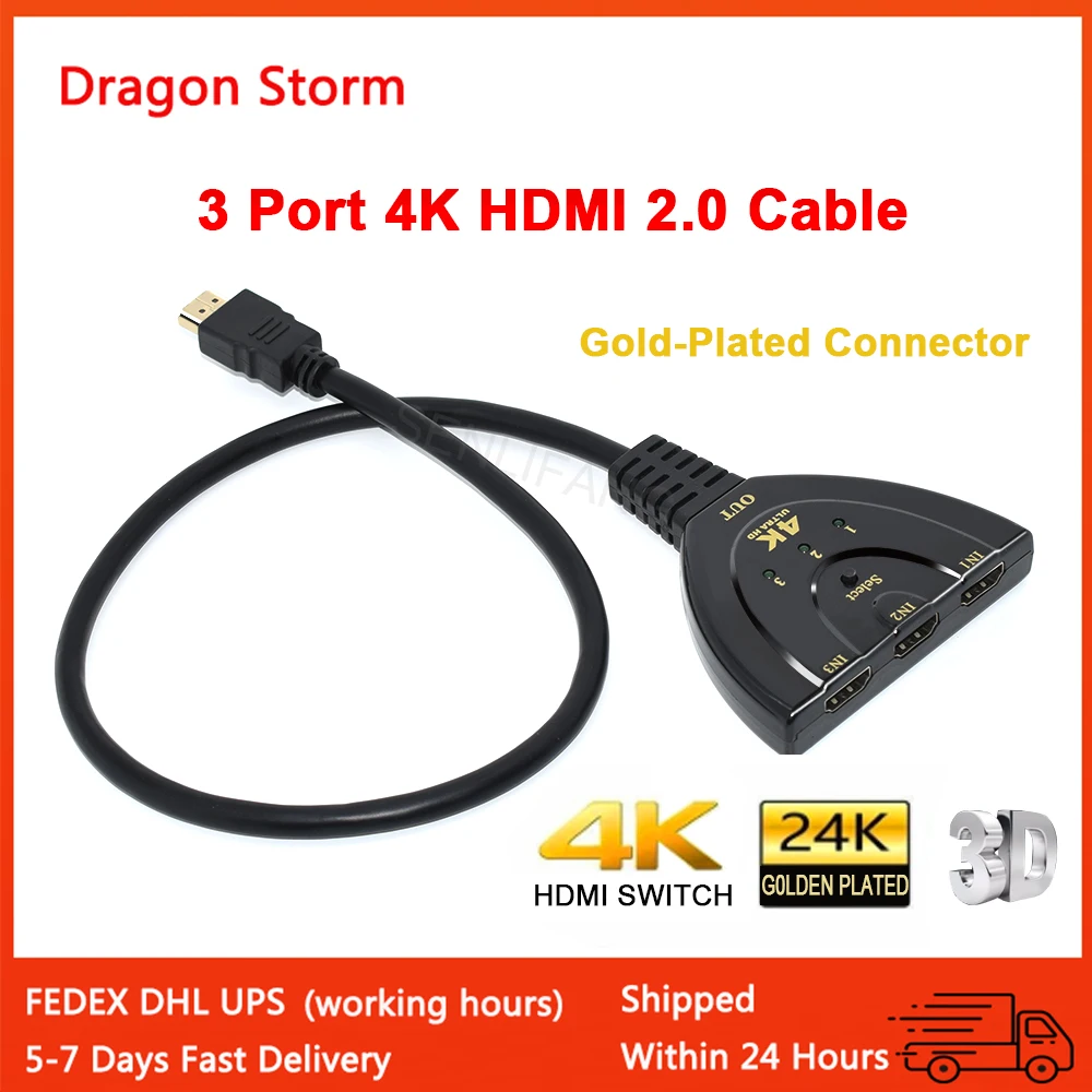 New Port 4K HDMI 2.0 Cable Auto Splitter Switch Switcher 3x1 Adapter HUB 3D 3 to 1 HD TV Expansion Port For Monitor PS4 XBox PS5