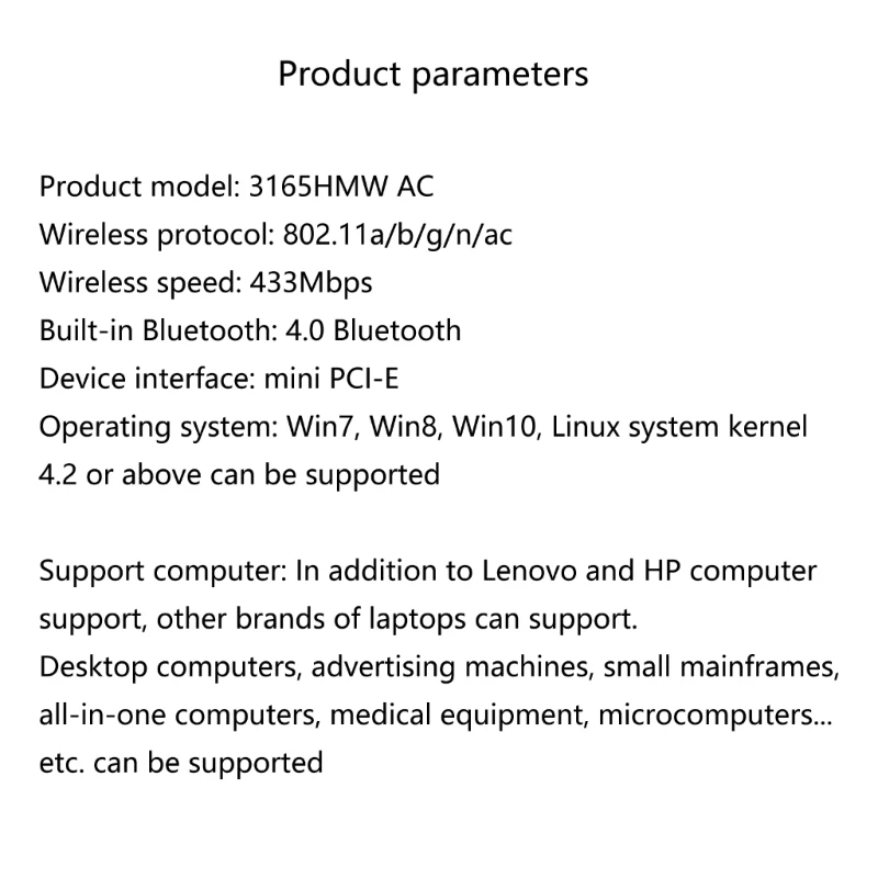 3165HMW беспроводная карта памяти 5G AC 600M 3165 двухдиапазонный мини PCIE Wi-Fi адаптер