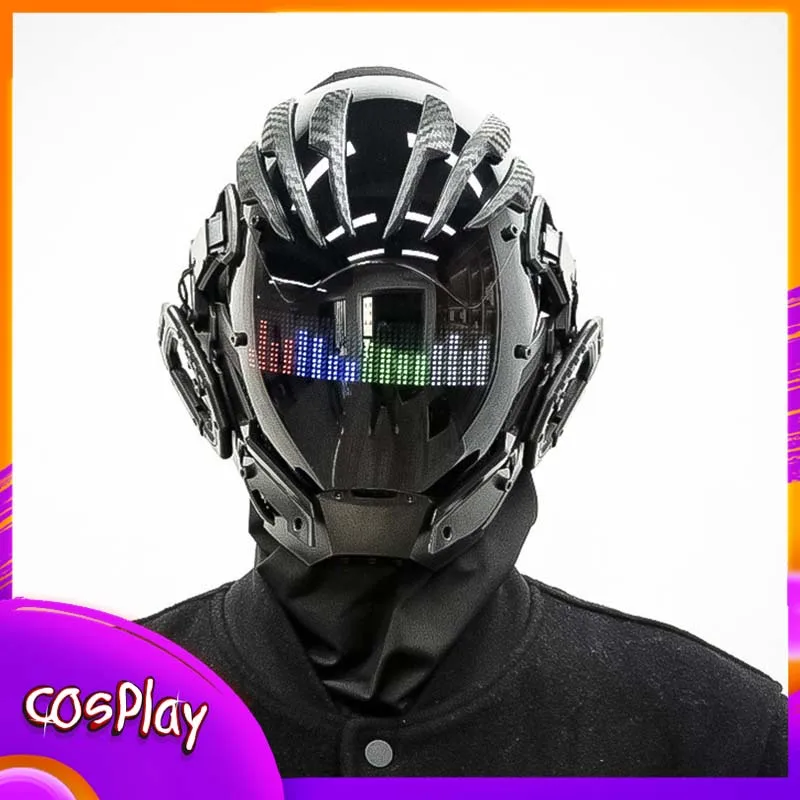 Máscara Facial Completa Cyberpunk para Hombre, Estilo Mecánico Táctico, Casco Futurista con Pantalla LED, Accesorio de Cosplay para Fiesta de Halloween, Regalo
