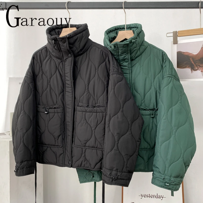 Garaouy 2023 autunno inverno nuove donne Parka cappotto allentato colletto alla coreana tasca vestiti di cotone femminile giacca verde caldo Outwear