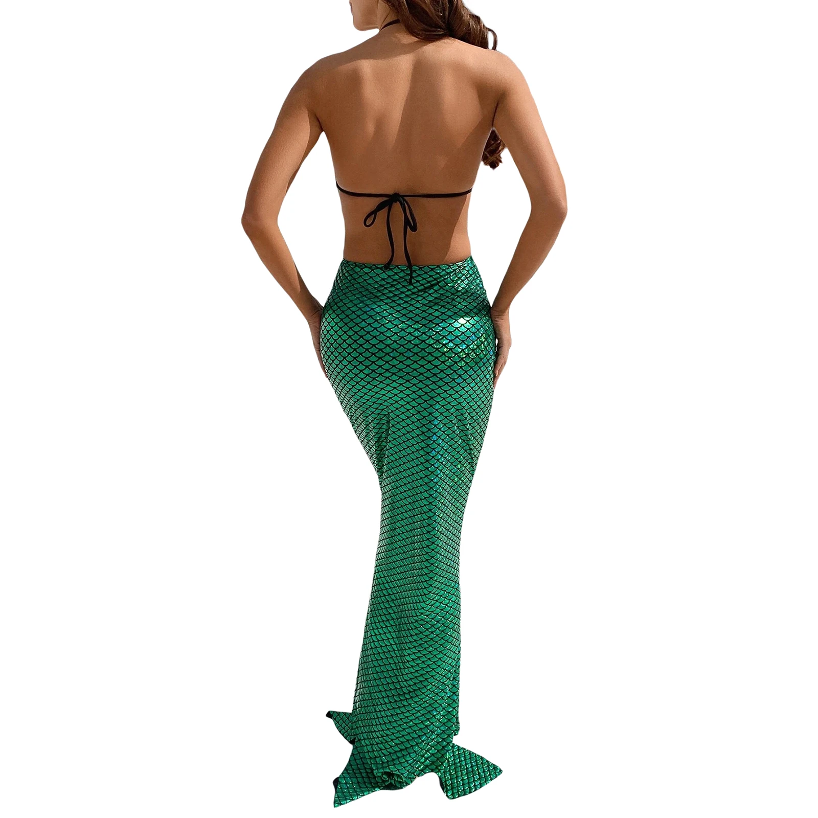New Style Hotsweet Beachwear Female Long Skirt, Fish Scale Print High Waist Package Hip Skirt Close-Fitting Dress