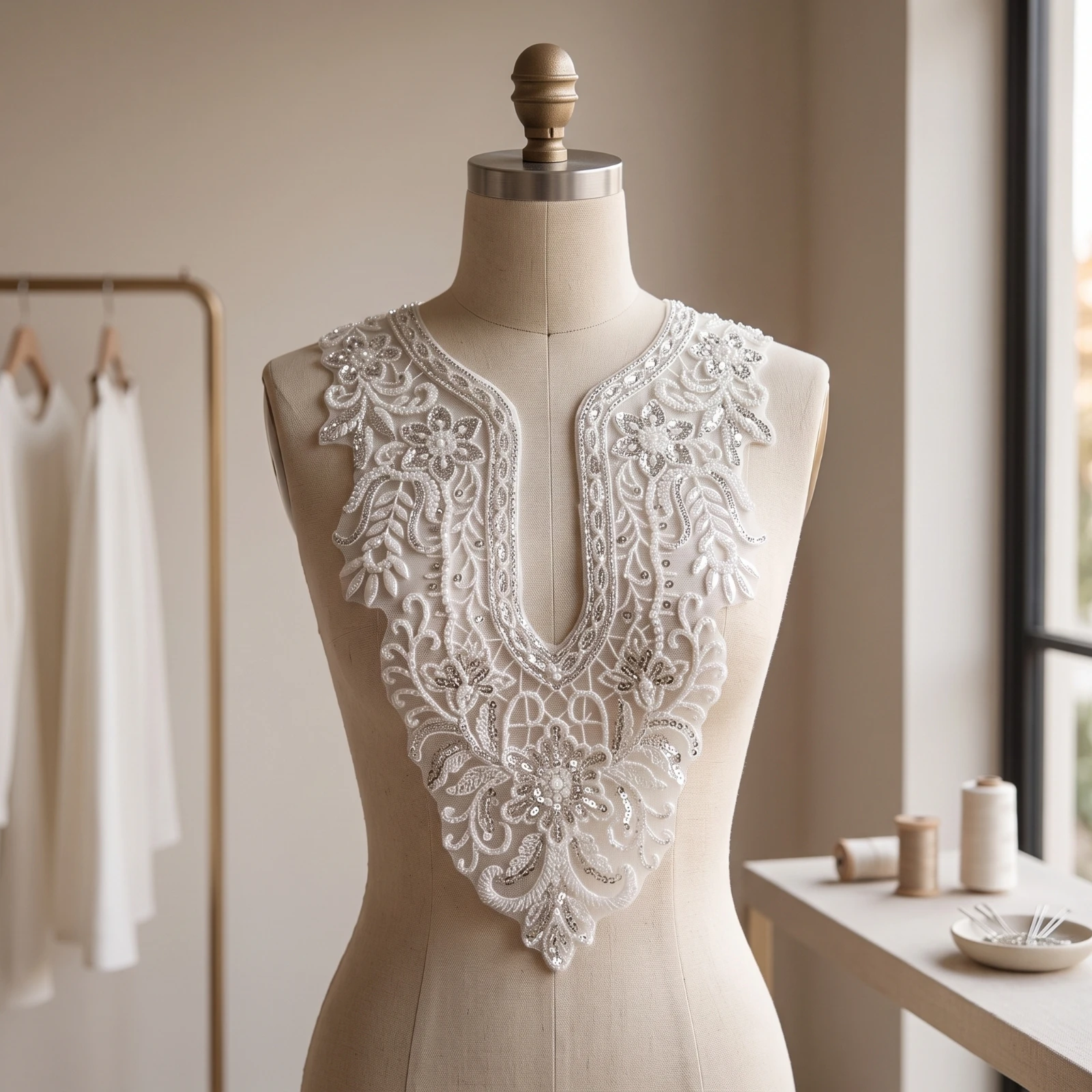 False Collar Embroidered Detachable Collar Neck Accessory Beaded Floral for Women, Weddings