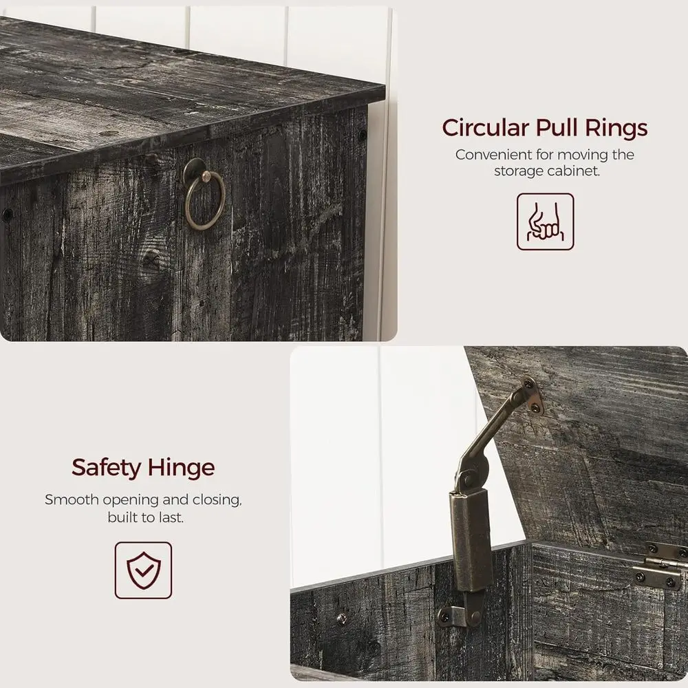 صندوق تخزين على الطراز الخشبي باللون الرمادي العتيق، صندوق ألعاب متين للمدخل مع مفصلات أمان، أثاث غرفة المعيشة وغرفة النوم، 47
