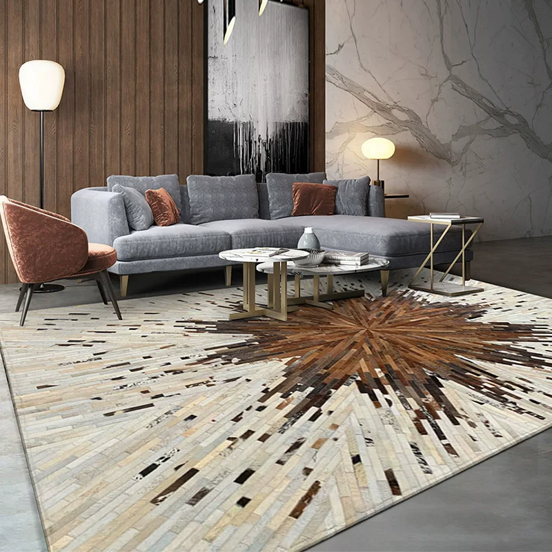 Wild Luxury Brown Carpet For Living Room Hand Stitched Cowhide Bedroon Rug Decoration Home Sofa Tea Table Floor Mats Customize