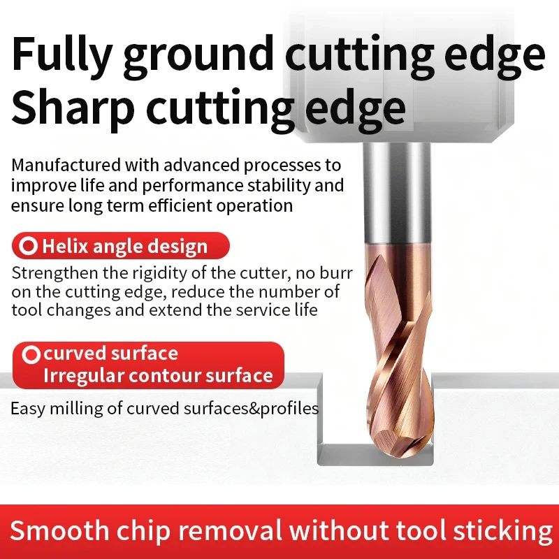 

HRC55 CNC Cutting Tool 2-Flute Tungsten Carbide Ball Nose End Mill,0.5-4mm Diameter, Hardmetal Ball End with Extended Shank tool