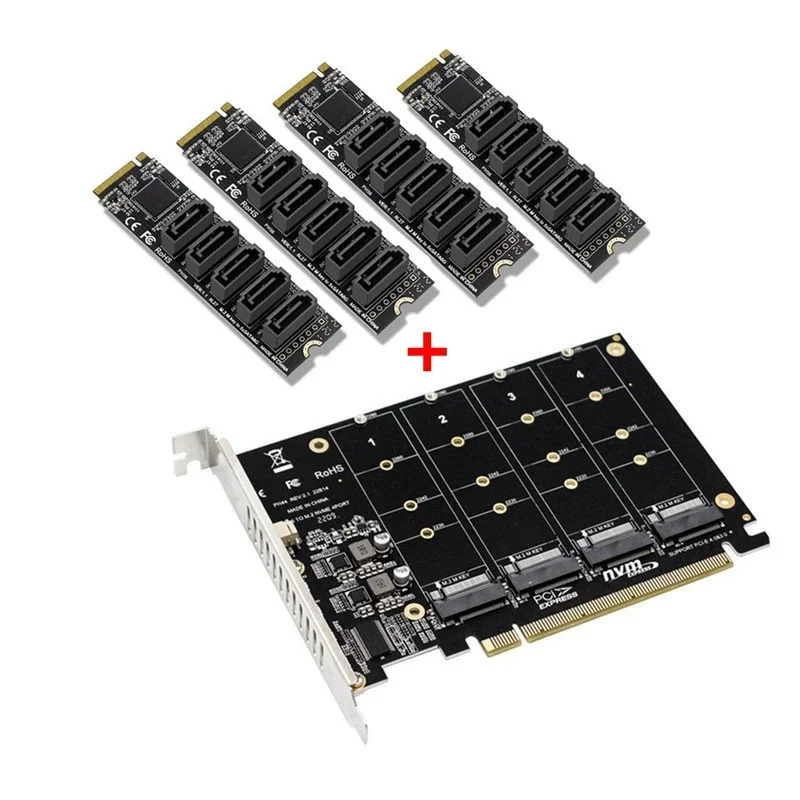 PCIE X16 NVME M.2 RAID Expansion Card PCI-E To SATA 20 Ports JMB585 Chip Adapter Card for ASUS Hyper M.2X16