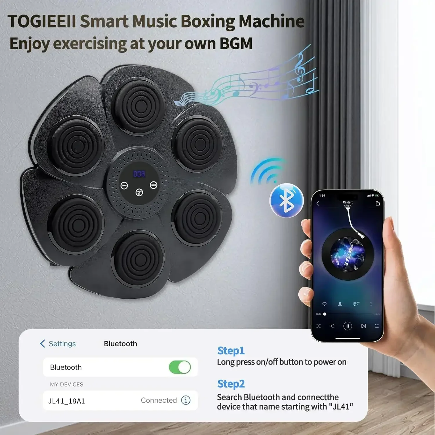 Smart Music Boxing Machine Bluetooth Wall-Mounted Boxing Trainer Reaction Exercise Boxing Wall Target for Men Women Children