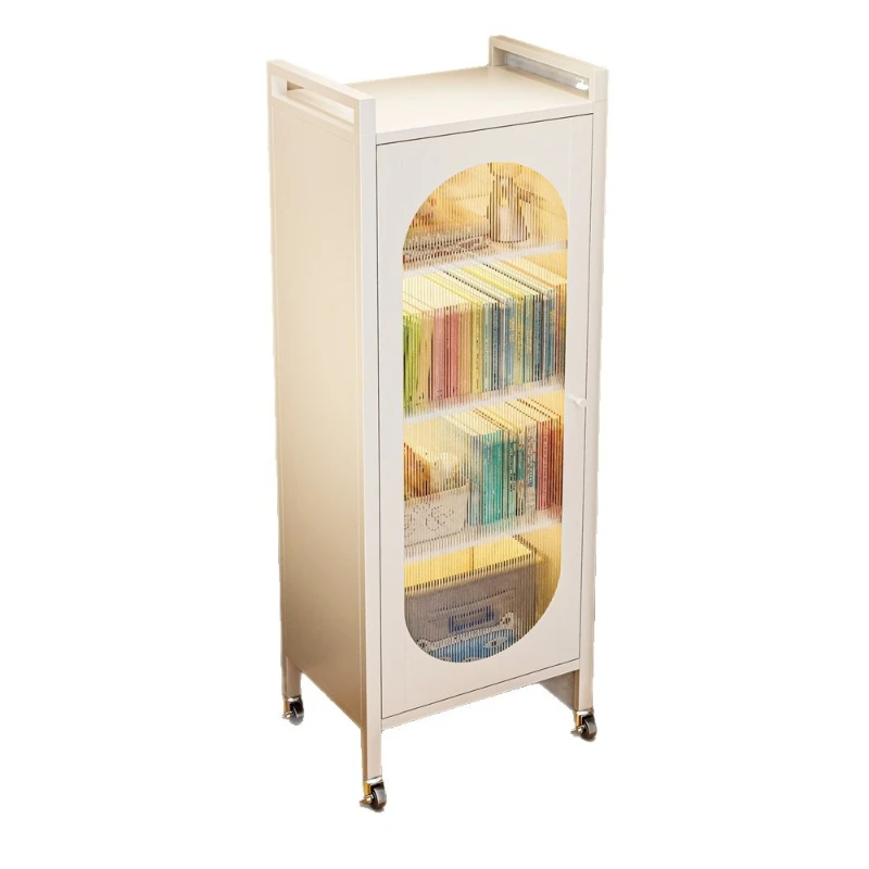 

Steel bookcase with door, dust-proof children's bookshelf, floor-to-ceiling storage cabinet, movable small