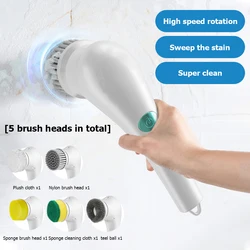 Scrubber elettrico a rotazione senza sforzo con 5 testine sostituibili USB ricaricabile 360 ° Power Scrubber Mop spazzola elettrica