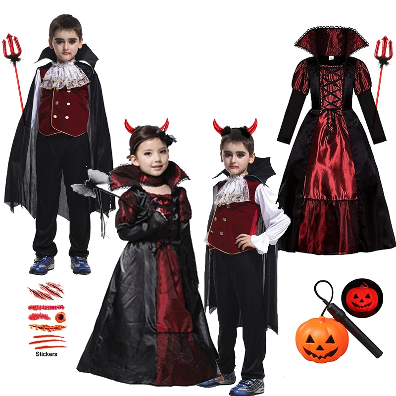 

Girls and Boys Red Vampire Kids Costumes Kids Halloween Carnival Party Prom Gown Ghost Bride Gothic Cosplay Children Clothing