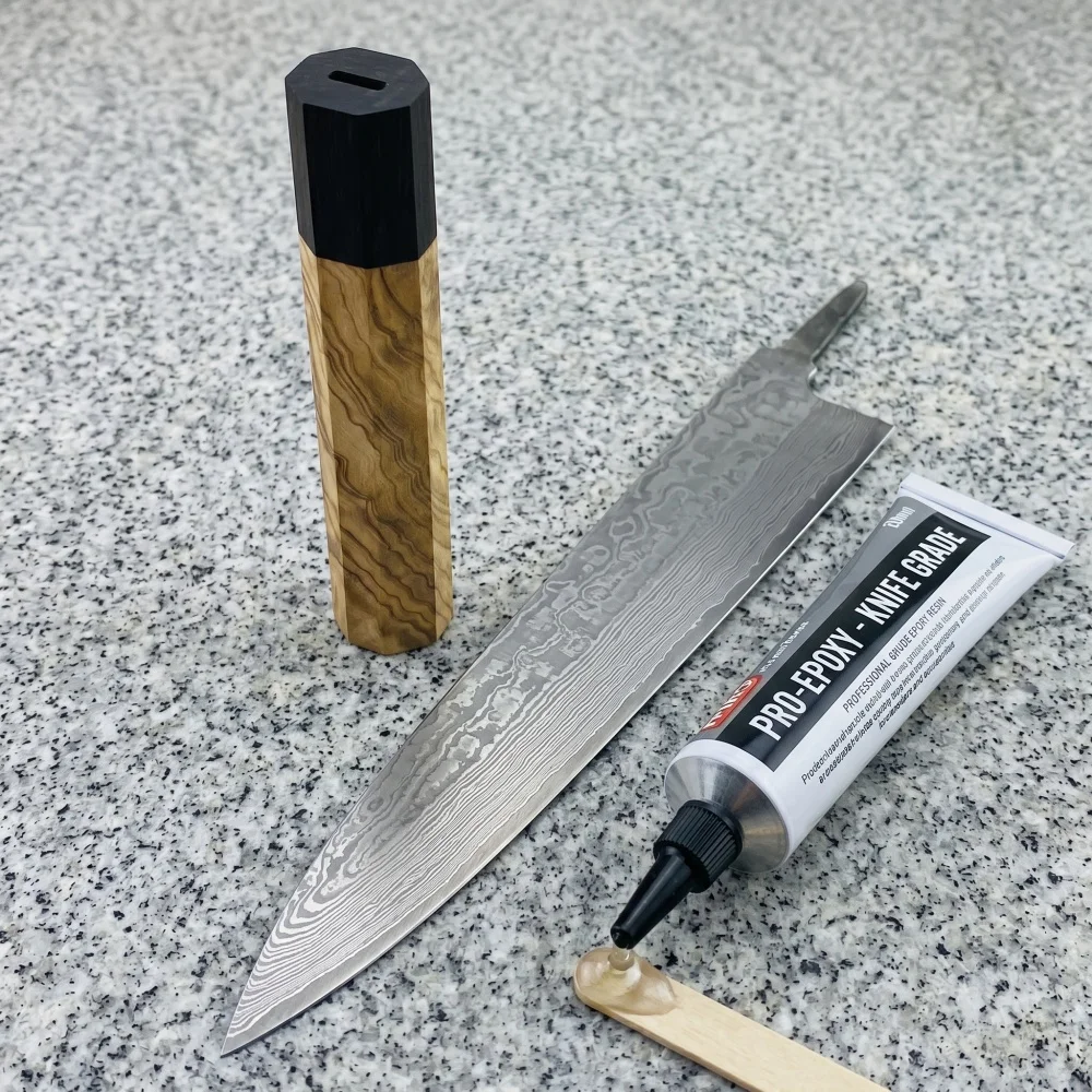DIY Replacement Grip Hand Craft Hardwood Knife Handle Blank Ebony Olive Wood Spliced Blank for Handmade Kitchen Knives
