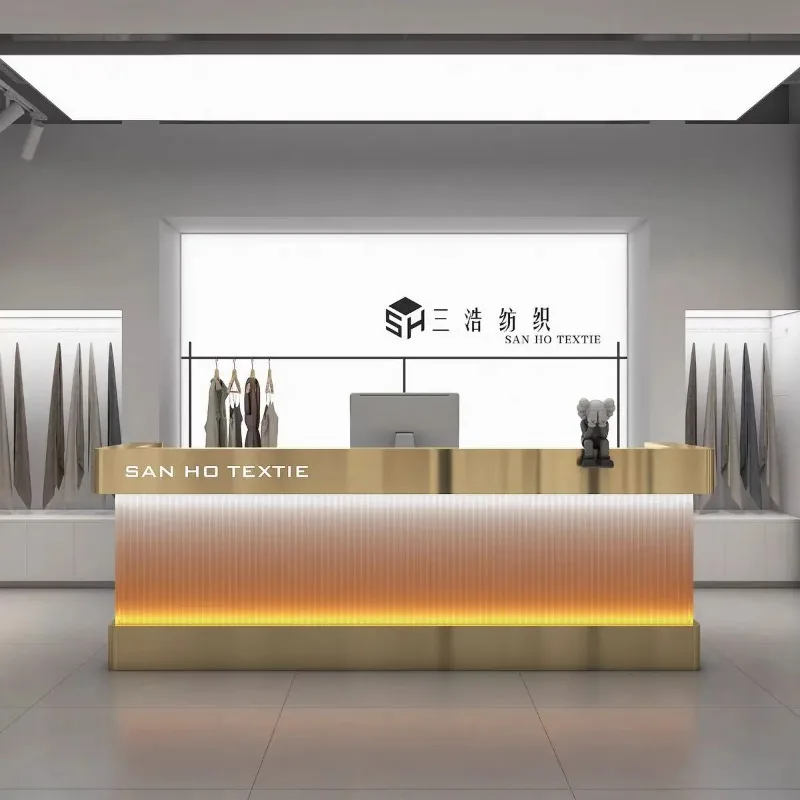 Front desk reception desk, stainless steel women's clothing store cashier, acrylic bar, barbershop counter