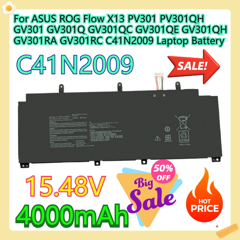 

For ASUS ROG Flow X13 PV301 PV301QH GV301 GV301Q GV301QC GV301QE GV301QH GV301RA GV301RC C41N2009 Laptop Battery 62WH