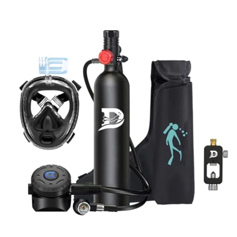 

Scuba Tank 1L Mini Scuba Tanks for diving aluminum alloy black DOT-certified 10-15 minutes air supply compact lung tank