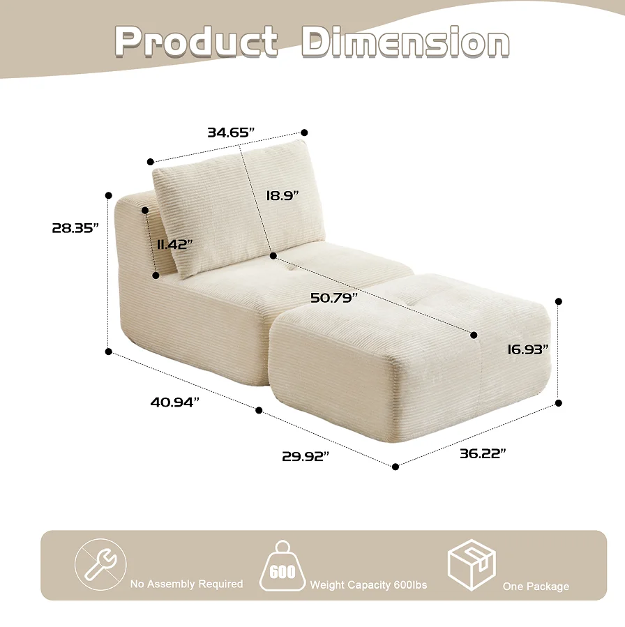 

Modern Sponge Filled Modular Sofa Set Pet-Friendly Cloud Design for Apartment & Hotel Living Rooms Single Chaise Longue