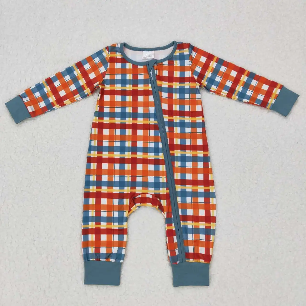 

Wholesale Children One-piece Kids Thanksgiving Romper Newborn Baby Boy Fall Long Sleeves Toddler Plaid Zipper Jumpsuit