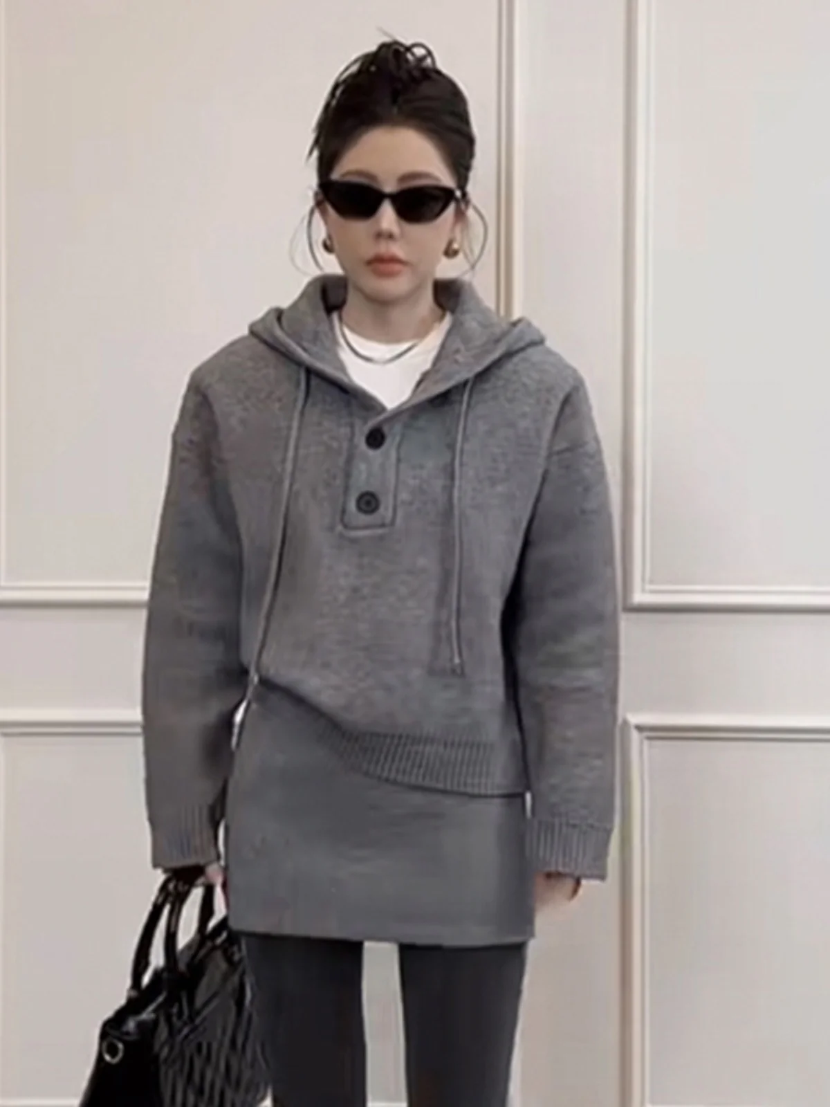 

Soft Cozy Hooded Sweater High Waist Slimming Skirt Two Piece Set Women Spring Fashion Ensemble Long Sleeve Hooded Top