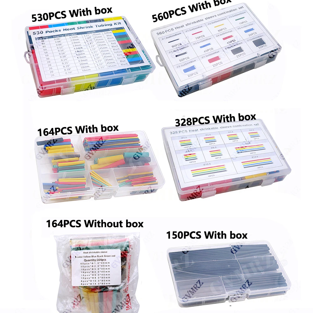 328PCS 164-560pcs Heat Shrink Tube Tube Assortment Electronic Polyolefin Wire Cable Sleeve Kit Tubing Insulation Shrinkable