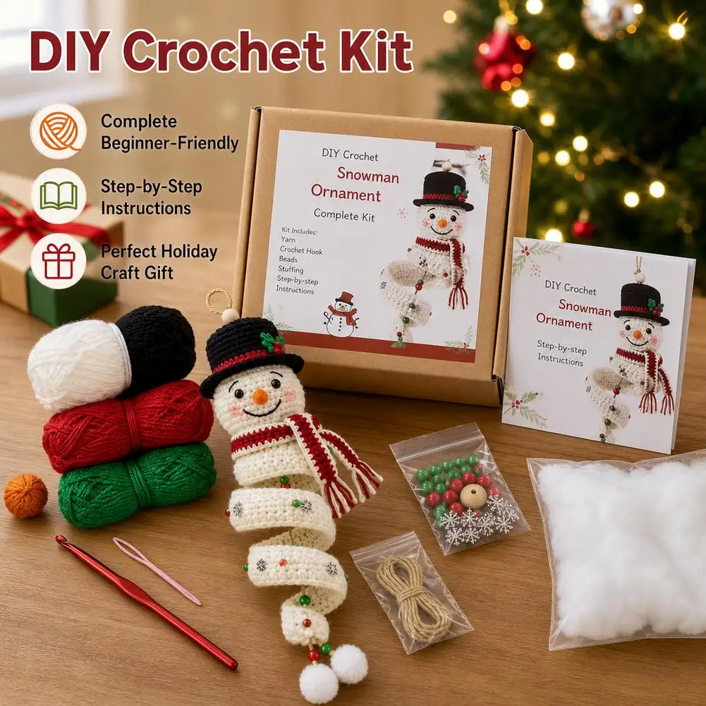 Christmas Spiral Twisted Crochet Kit Festive Yarn DIY Set Step-by-Step Instruction For Make Hanging Spinning Xmas Tree Ornament
