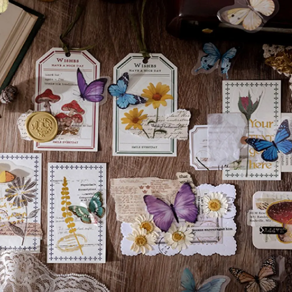 Diary Retro DIY Material Album Notebook Stationery Sticker Butterfly Decorative Sticker Journal Stickers Scrapbooking Stickers
