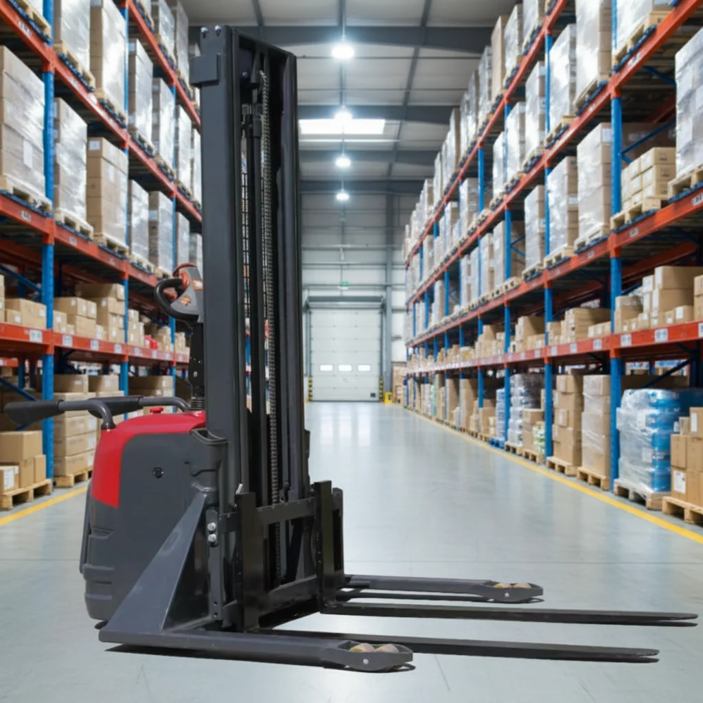 Low Noise Full Electric Stacker 1000kg 2.5m Lifting Height Walk Behind Pallet Truck for Narrow Aisle