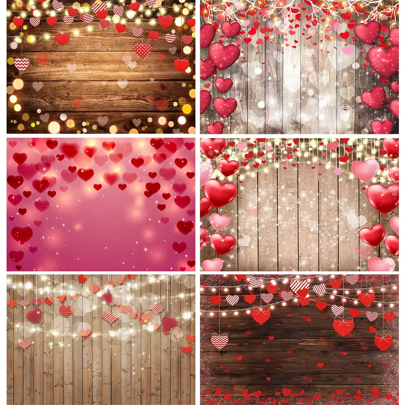 SHENGYONGBAO Valentine\'s Day Wedding Photography Backdrops Props Rose Love Heart Romantic Photo Balloons Party Background VS-95