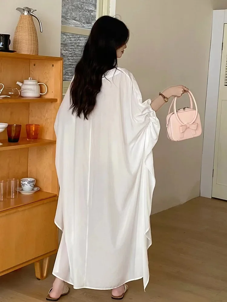 XITAO Asymmetrical Flounced Edge Folds Dress Solid Color Pullover Batwing Sleeve Fashion Slimming 2024 Summer New Casual ZY8835