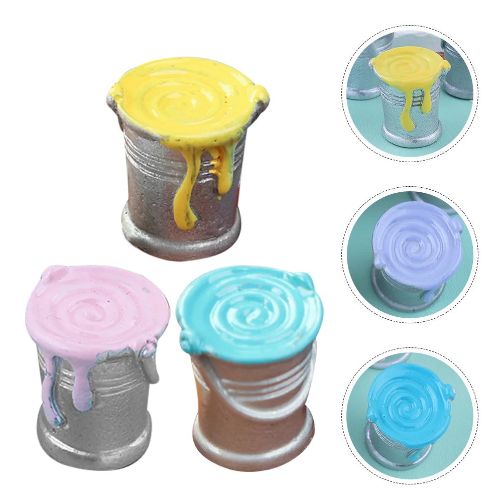 

6 Pcs Mini Simulated Paint Bucket Tiny House Resin Miniature Can Modeling Crafts