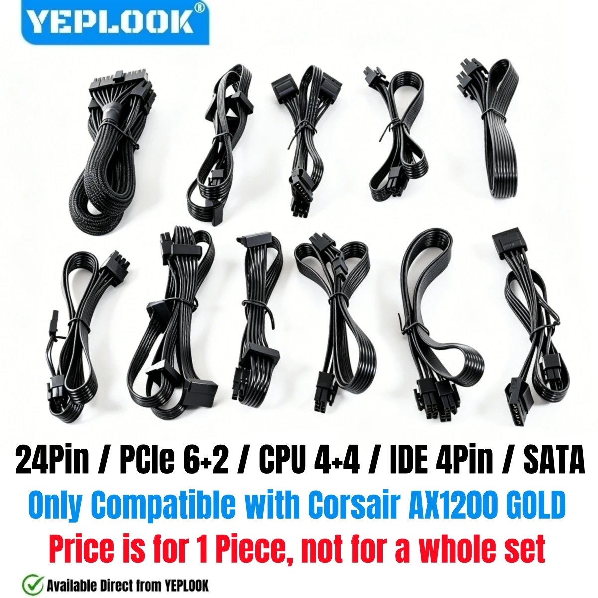 

Power Cable for Corsair Professional SERIES GOLD AX1200 1200W Modular Power, ATX 24Pin, PCIe 8Pin 6+2, CPU 4+4Pin, PERIF & SATA