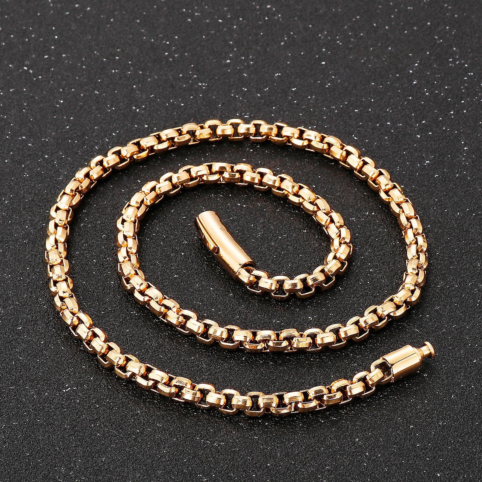 6mm Simple Link Chain Bracelet & Necklace Jewelry Set Silver/Gold Color - Stainless Steel - KN119351-KFC