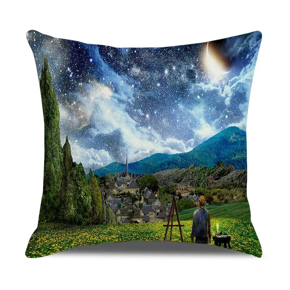 Vintage Art Cushion Cover Van Gogh Oil Painting Pillowcase Living Room Sofa Decoration