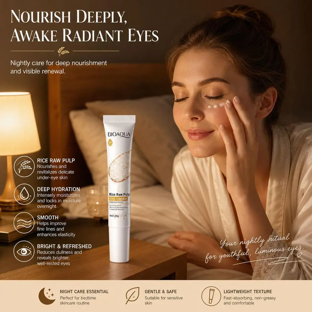 1pc BIOAQUA White Rice Eye Cream Lighting Eyes Firming Eye Creams Anti Dark Circle Puffiness Moisturizing Eyes Skin Care