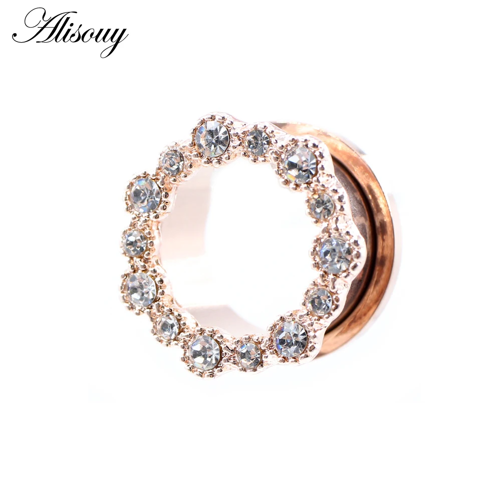Alisouy 2 Stück Edelstahl Blume Zirkonia Mond Stern Uhr Herz Schraube Ohr Tunnel Plugs Expander Messgeräte Körper Piercing Schmuck – Detail 9