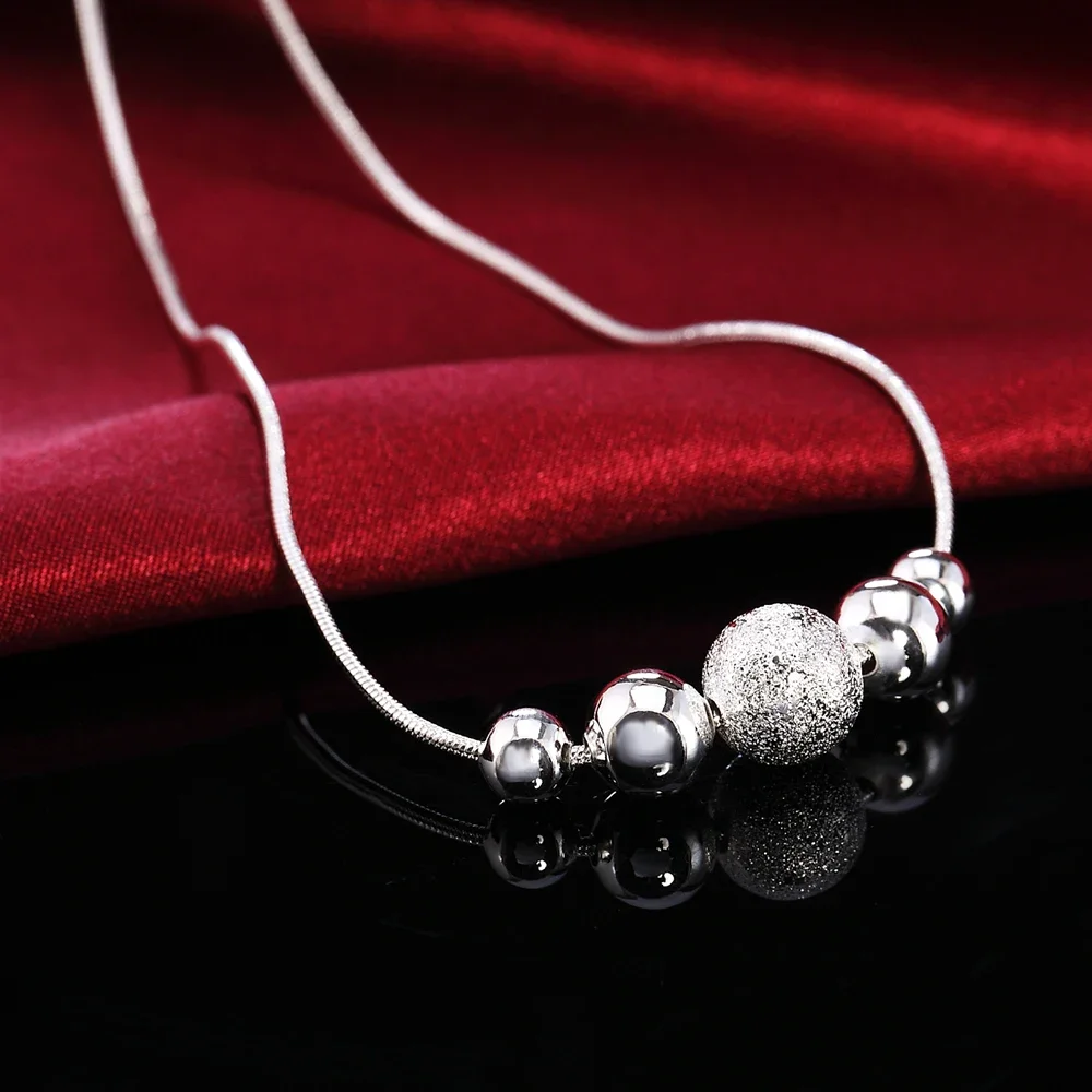 Fashion 925 Sterling Silver Necklace For Women Jewelry 18 inches 45cm Classic Round beads Pendant Christmas gifts Wedding party