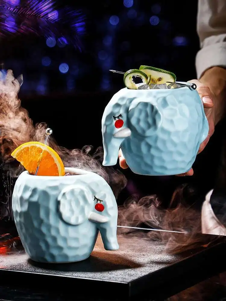 

Ceramics Tiki Mug 480ml Sky Blue Cute Elephant Cocktail Glass Restaurant Hotel Mixed Wine Glass Hawaiian Beach Party Drink Cups