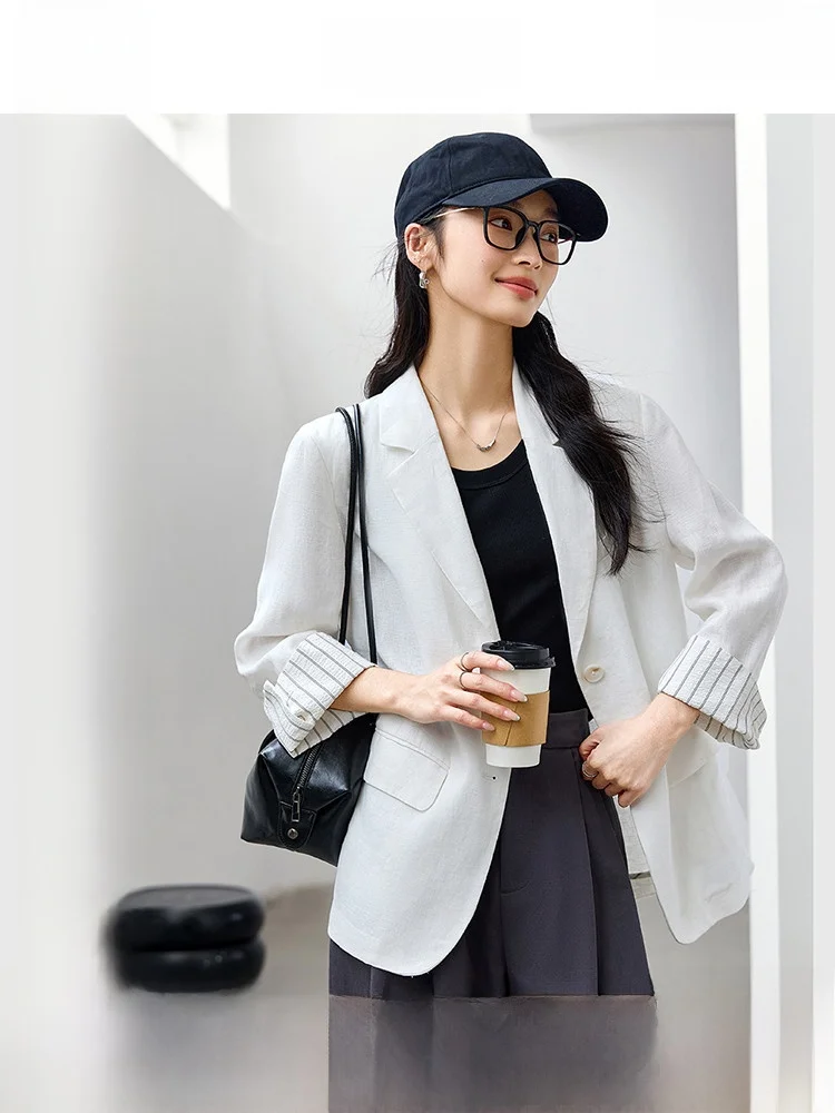 

Color Blo Sve Old Money Sle Women's Suit Spring Autumn New Loose Slim Commute Jaet Top Ele Faion Businwear