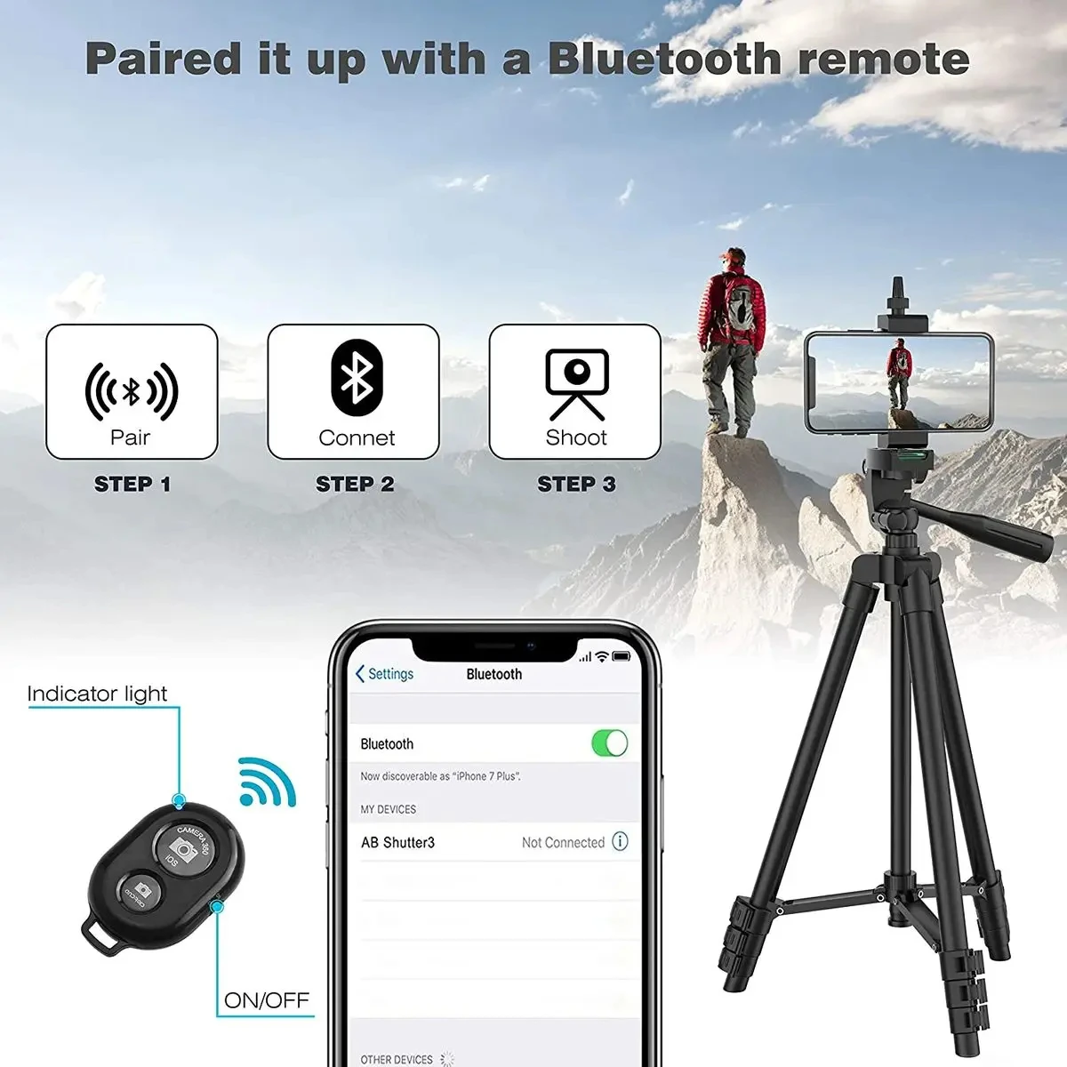 Tripod For Phone Camera Tripod Stand with Bluetooth Remote Phone Holder Lightweight Universal Photography For Xiaomi Huawei DSLR