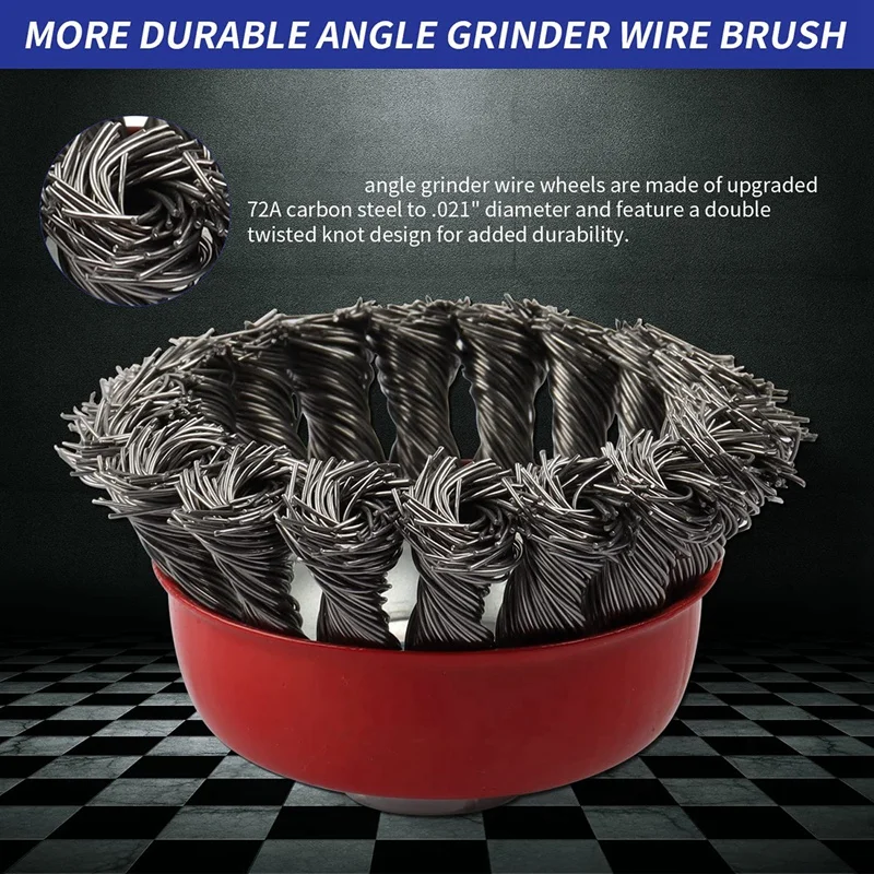 3 PCS 4 Inch Wire Wheel Cup Brush Set For Grinder Red Wire Wheels For 4 1/2 Angle Grinder For Heavy Cleaning Rust Stripping