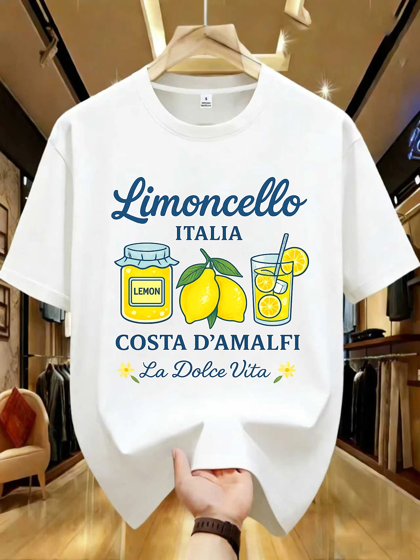 【ZXH106229】Amalfi Coast Limoncello Graphic Women's Printed Crew Neck Tee  Summer Casual Short Sleeve Street Fashion Versatile