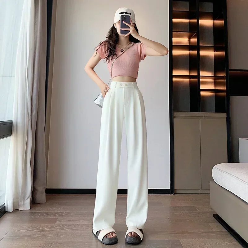 Suits Pants Women 2 Button 2023 New Office Ladies High Waisted Women Pants Straight Wide Leg Full Length Pants
