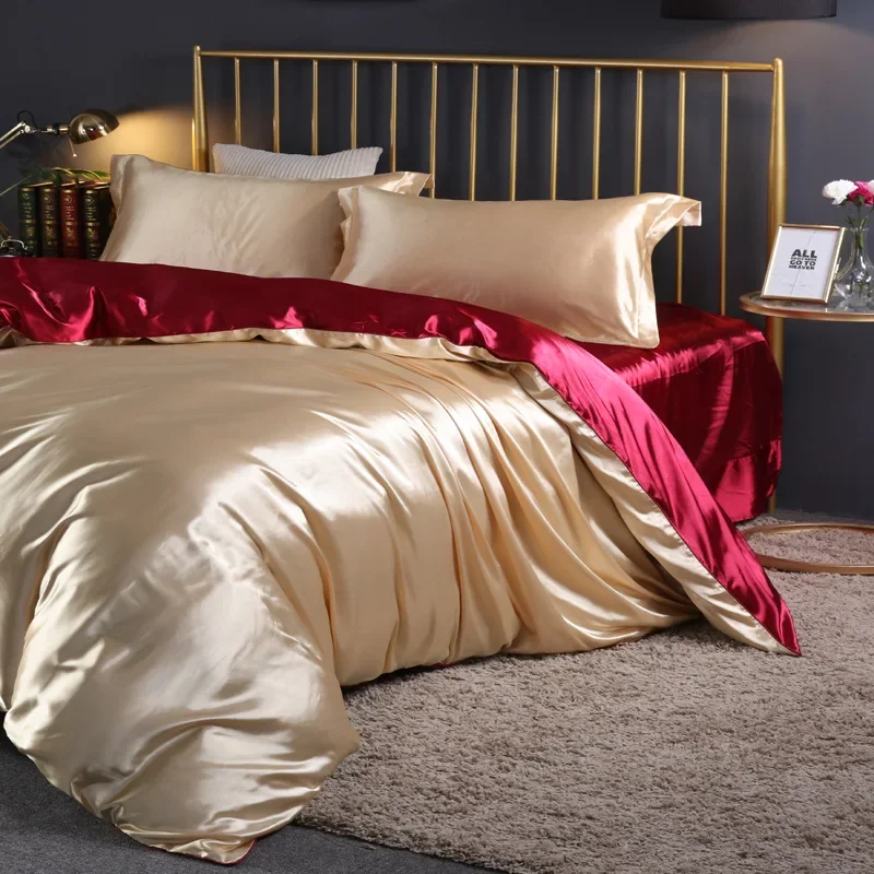 

Bedding Bed Skirt With Pillowcases Double Mulberry Silk Bedding Set Wedding Bedspread Bed Sheet Mattress Cover Full Twin Queen